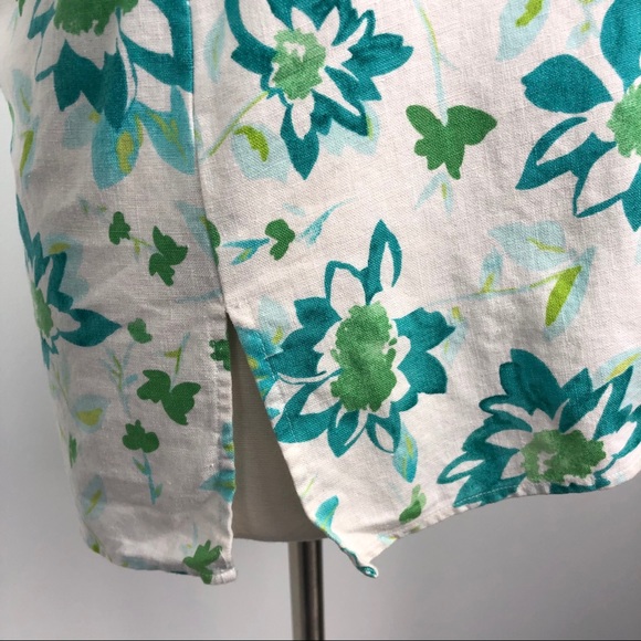 Kim Rogers Linen & Cotton Floral Button Down Top with Roll Tab Sleeves - Picture 8 of 12